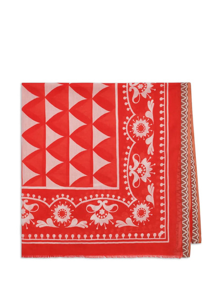  Maliparmi Fular Estampado Con Flecos - Rojo 