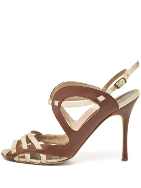  Manolo Blahnik Sandalias Con Tiras Cruzadas , Detalle De Aberturas Y Tacón De 100 Mm Pre-owned - Marrón 