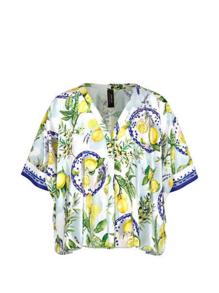  Marccain Lemon-print V-neck Blouse - Azul 