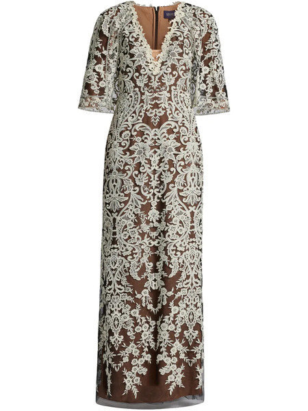  Marchesa Notte Vestido Con Capa De Encaje - Negro 