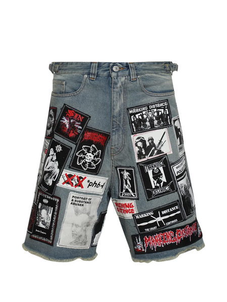  Marking Distance Patch-detail Denim Shorts - Azul 