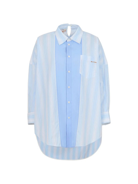  Marni Camisa Con Panel A Rayas - Azul 