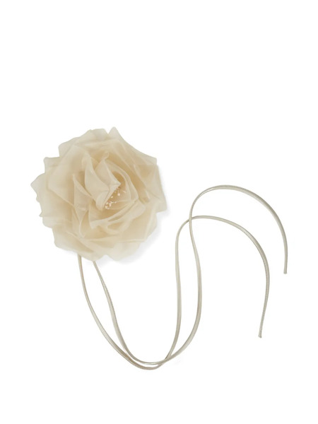  Max Mara Corbata Con Aplique Floral - Neutro 