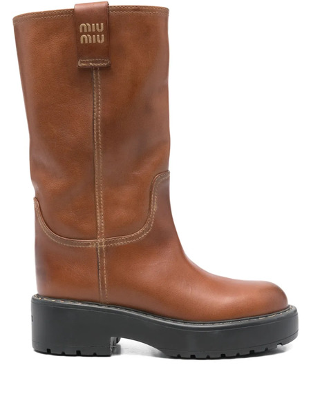  Miu Miu Botas Con Tacón De 50 Mm Y Logo - Marrón 