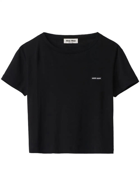  Miu Miu Camiseta Con Logo Bordado - Negro 
