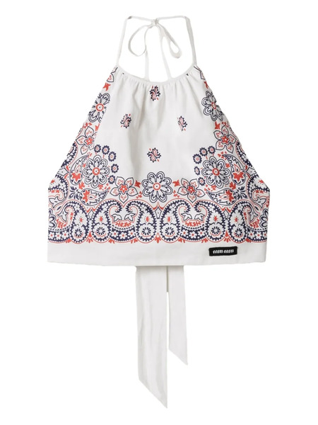  Miu Miu Top Corto Con Motivo De Cachemira - Blanco 