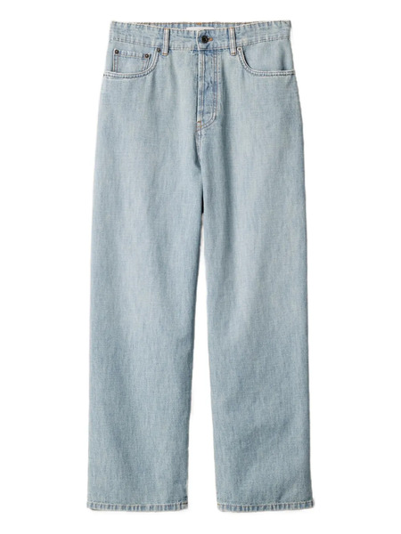  Miu Miu Vaqueros Chambray Con Logo Bordado - Azul 