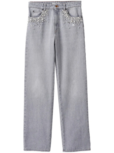  Miu Miu Vaqueros Rectos Con Detalles - Gris 