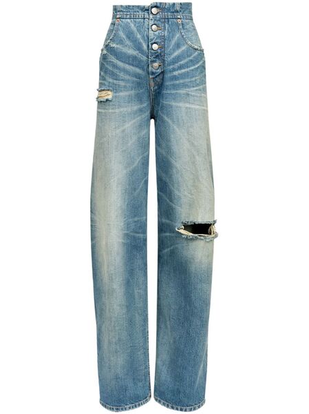  Mm6 Maison Margiela Vaqueros Rectos Con Efecto Envejecido - Azul 