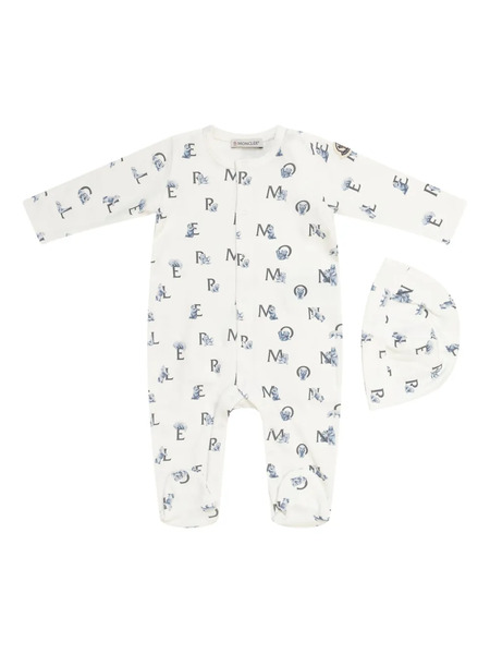  Moncler Enfant Set De Pelele Con Logo Estampado - Blanco 