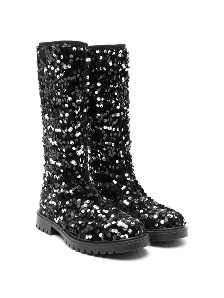  Monnalisa Botas Altas Con Lentejuelas - Negro 
