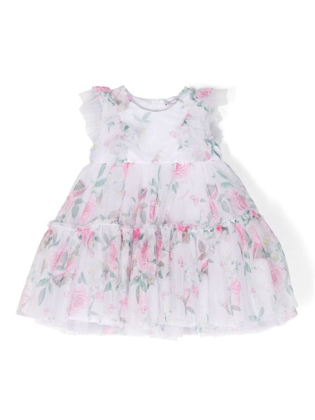  Monnalisa Vestido Con Estampado Floral Y Capas - Blanco 