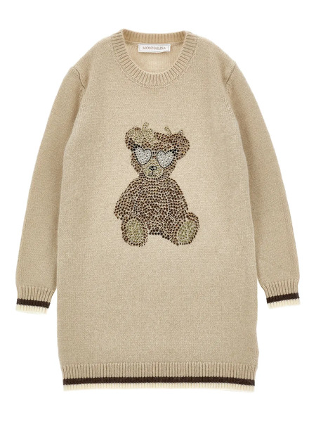  Monnalisa Vestido De Punto Con Motivo De Oso - Neutro 