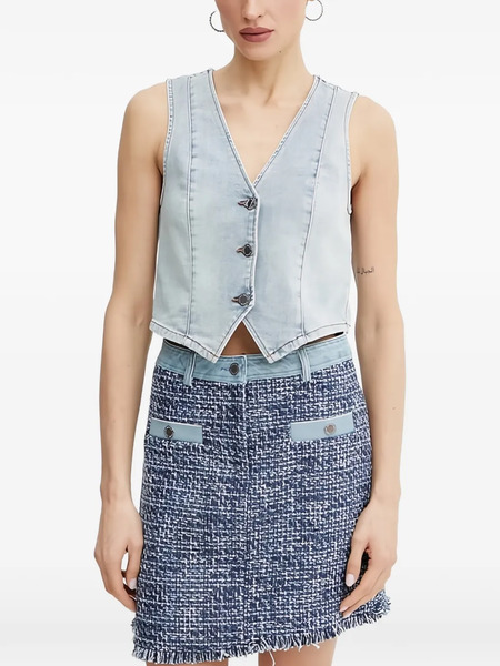  Morgan Button V-neck Top - Azul 