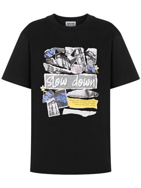  Moschino Jeans Camiseta Slow Down Archive - Negro 