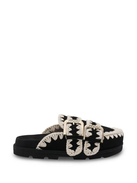 Mou Mules Low Con Hebilla - Negro 