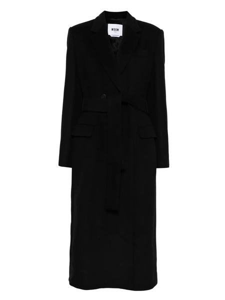  Msgm Abrigo Con Cinturón - Negro 