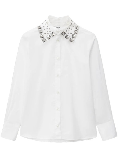  Msgm Camisa Con Apliques En El Cuello - Blanco 