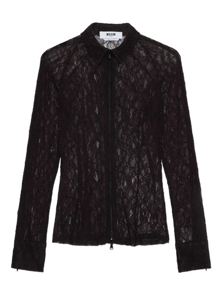  Msgm Camisa Con Encaje Floral - Negro 