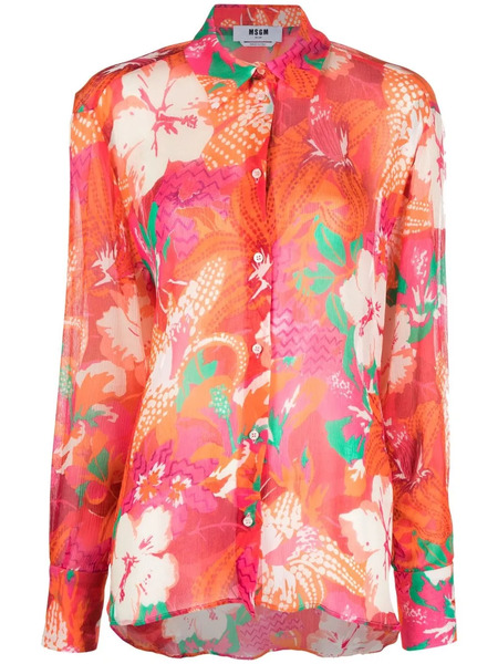  Msgm Camisa Con Estampado Floral - Naranja 