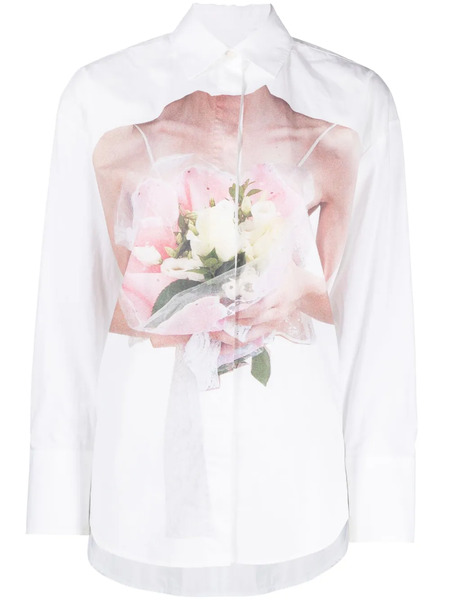  Msgm Camisa Con Rosa Estampada - Blanco 