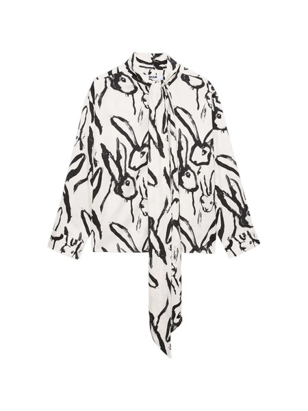  Msgm Camisa Estampada Con Lazo - Blanco 