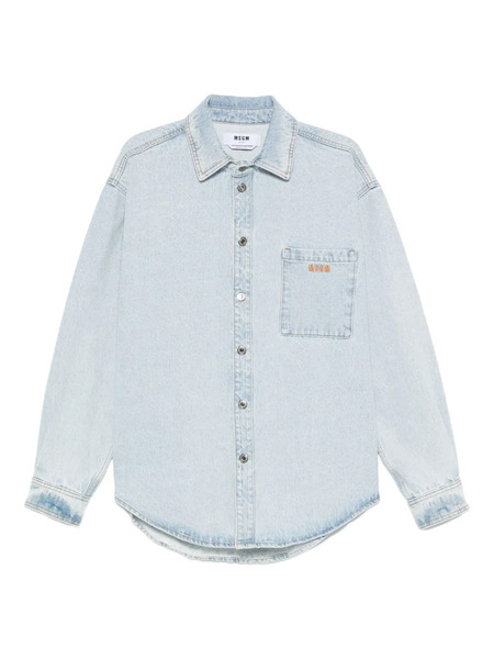 Msgm Camisa Vaquera Con Logo Bordado - Azul 