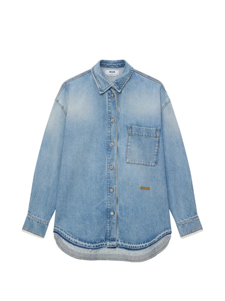  Msgm Camisa Vaquera Con Logo Bordado - Azul 