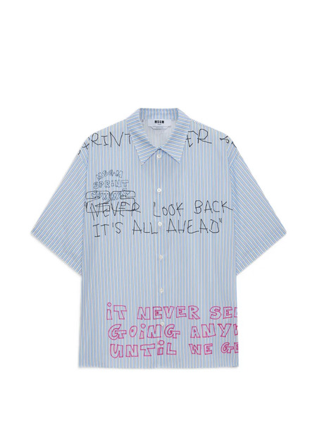  Msgm Camiseta A Rayas Con Gráfico - Azul 