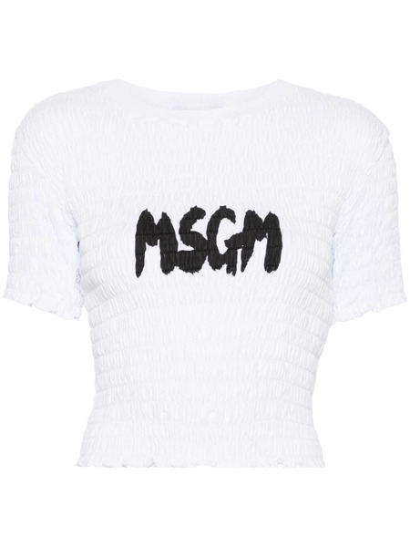  Msgm Camiseta Fruncida Con Logo Estampado - Blanco 