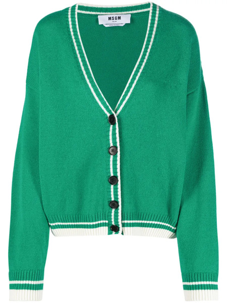 Msgm Cárdigan Con Borde A Rayas - Verde 