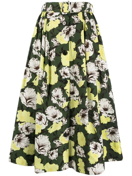  Msgm Falda Con Estampado Hibiscus Camouflage - Verde 