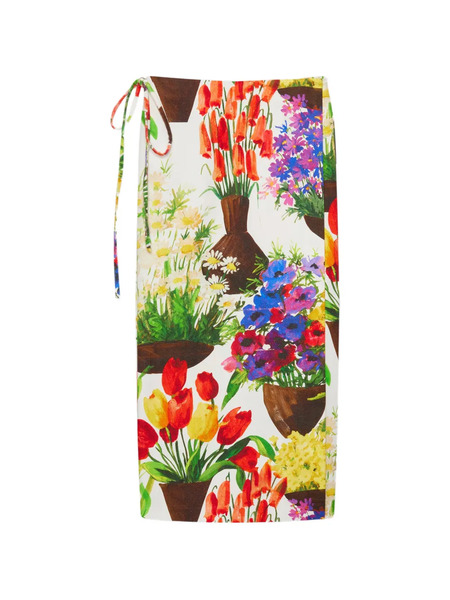  Msgm Falda Midi Con Estampado Floral - Blanco 