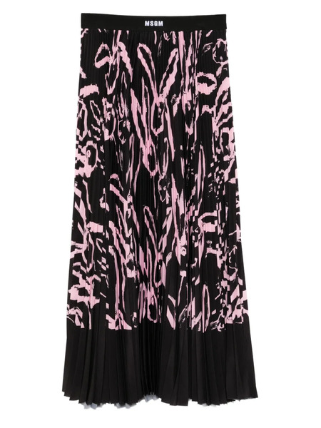  Msgm Falda Plisada Con Conejo Estampado - Negro 