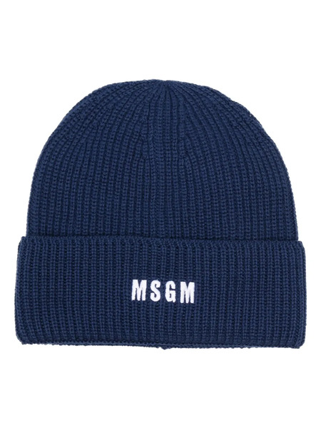 Msgm Gorro Con Logo Bordado - Azul 
