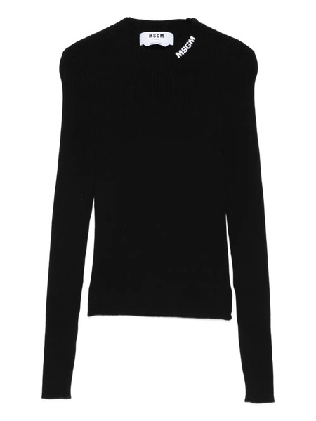  Msgm Jersey De Canalé Con Logo - Negro 