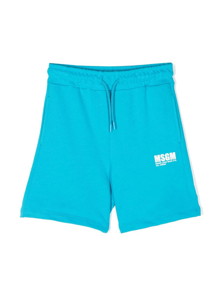  Msgm Kids Bermudas Con Logo Estampado - Azul 