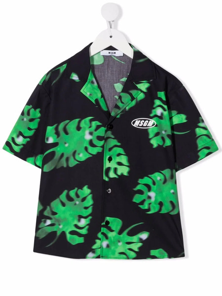  Msgm Kids Camisa Con Hojas Estampadas - Azul 