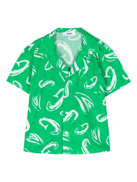  Msgm Kids Camisa Con Logo Estampado - Verde 