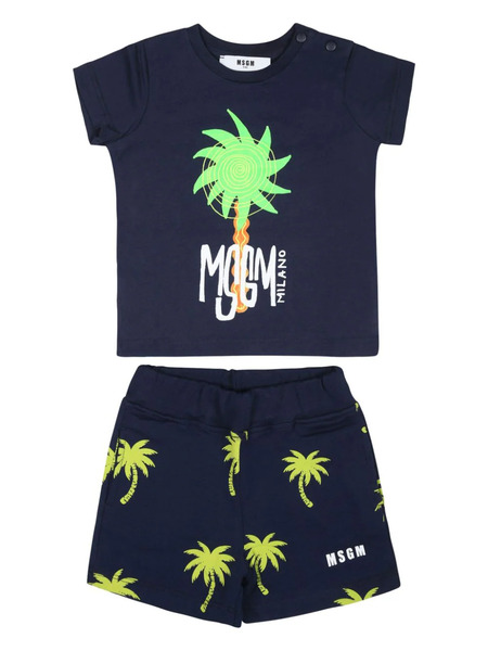  Msgm Kids Conjunto Con Logo Tropical Estampado - Azul 