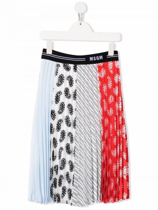  Msgm Kids Falda Midi Plisada Con Diseño Patchwork - Blanco 