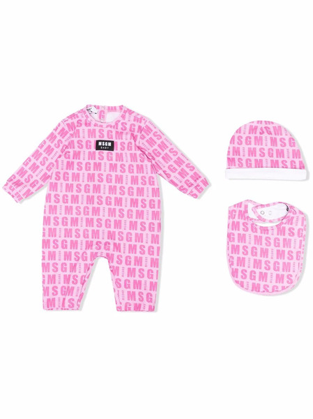  Msgm Kids Pelele Con Logo Estampado - Rosa 