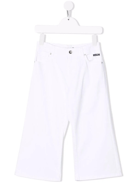  Msgm Kids Vaqueros Anchos Con Logo Estampado - Blanco 