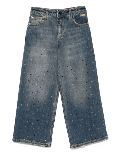  Msgm Kids Vaqueros Anchos Con Ojales - Azul 