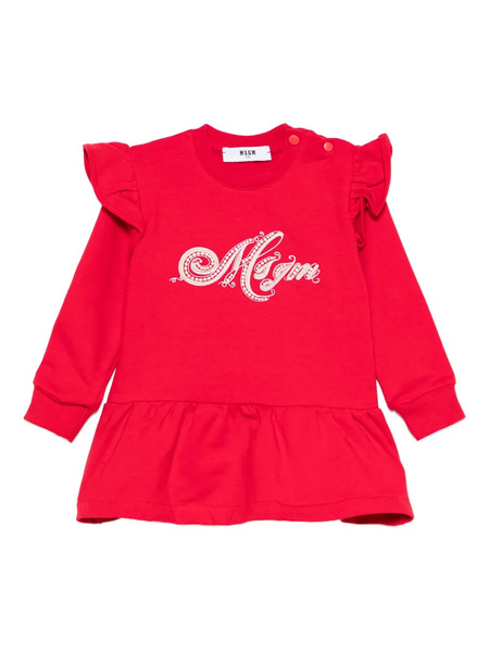  Msgm Kids Vestido Con Logo Bordado - Rojo 