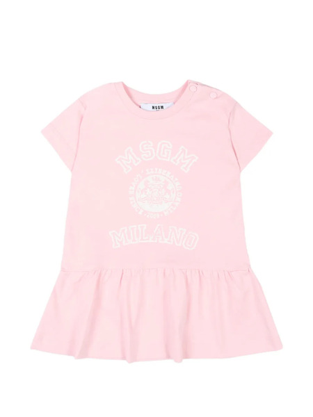  Msgm Kids Vestido Con Logo Estampado - Rosa 