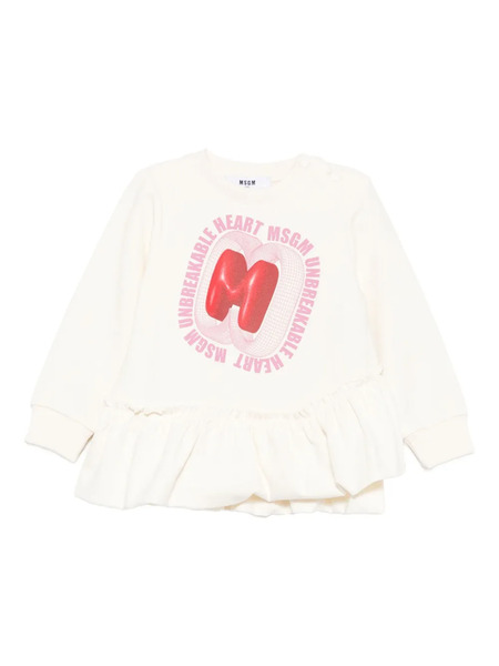  Msgm Kids Vestido Con Logo Y Volantes - Blanco 