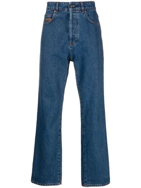  Msgm Vaqueros Rectos Con Logo Bordado - Azul 