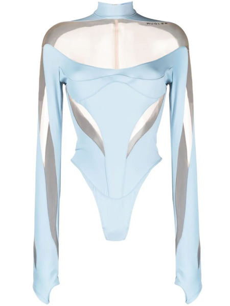  Mugler Body Con Panel Translúcido - Azul 