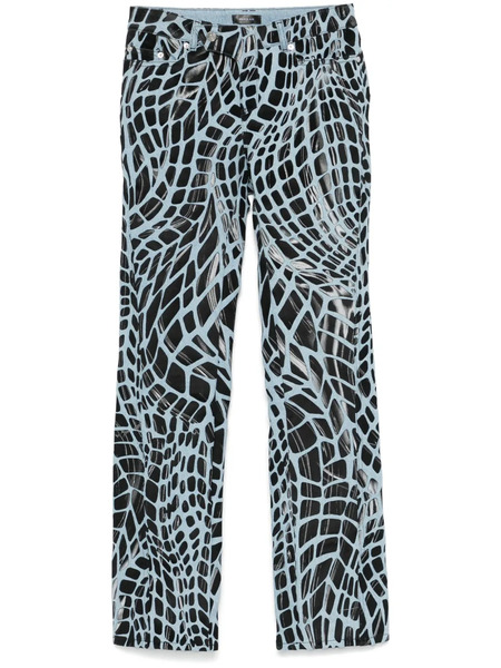  Mugler Vaqueros Con Diseño Recto Y Estampado De Terciopelo - Azul 